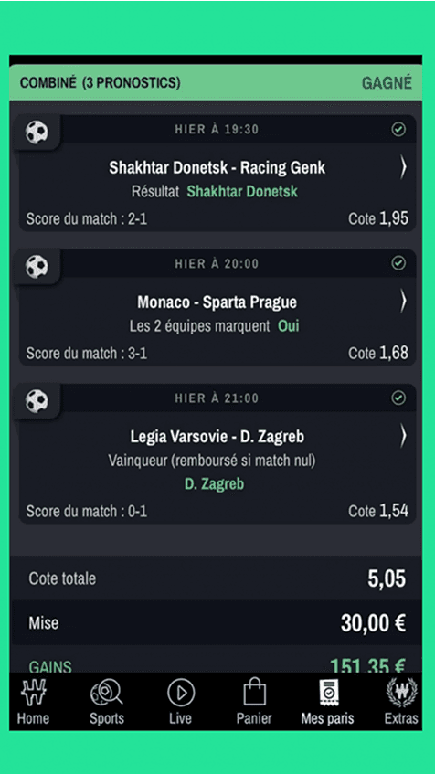 Ticket gagnant - Combiné 3 pronostics - 151,35€